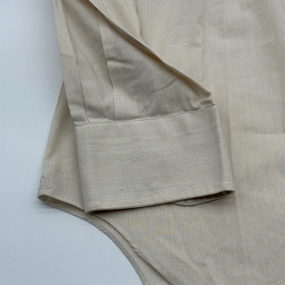 Ermenegildo Zegna Mens Beige Micro Stripe Cotton Button Down‎ Shirt Size 42 16.5